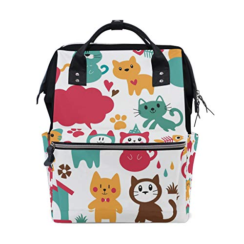 Backpack de mamãe para bebês para cuidados com o bebê, gato engraçado elegante e elegante e impermeável Travel Back Pack