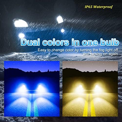 Kairiyard H11 H8 H9 Luzes de nevoeiro LED Bulbo 3000k Amber Amarelo +8000k Gelo Blue Dual Cor 55W 3600 Lumens CSP