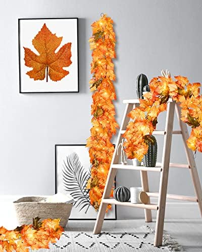 Garland de folha de bordo de outono de Vlorart 5,6 pés com luzes, folhas de outono artificial Garland para decoração de outono,