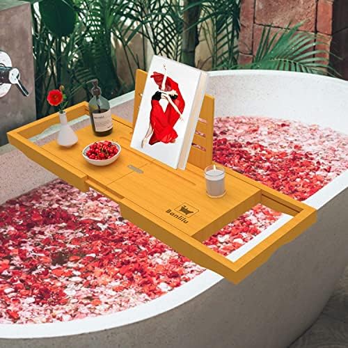 Caddy da bandeja de banheira premium - bandeja de banho expansível - bandeja de banheiro ajustável para banheira - banheira de luxo