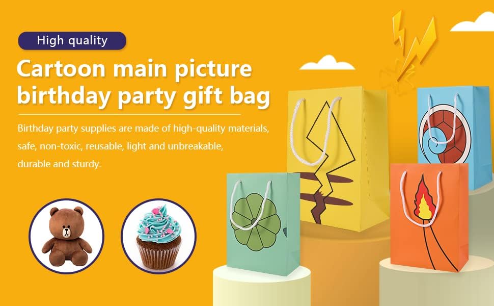 Favor de festas Bolsas de tratamento para Pokemon Birthday Party - Sacos de 16pcs + 8 Presentes de Ballon - Bolsas de guloseimas