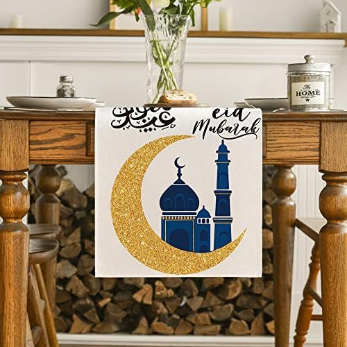 ARTOID MODE LOUN STAR Eid Mubarak Gloden Ramadan Runner, decoração sazonal da mesa de jantar de cozinha de férias de verão para decoração de festa em casa 13 x 72 polegadas