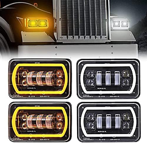 Doxmall 4pcs 4x6 faróis de LED com feixe selado de halo branco/amarelo H4651 H6545 H4668 H4656 Substituição do farol de LED para o caminhão semi semi Peterbilt 379 faróis