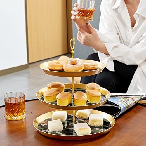 Conjunto de exibição de mesa de sobremesa, suporte de cupcake de ouro, estandes de sobremesa, bandeja de porção de 3 camadas, suporte de camada de copo, suporte de bolo de casamento para mesa de sobremesa, folhas de bordo na camuflagem