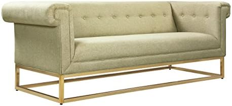Icônico home palmira sofá botão de linho tufado com textura de luxo de luxo de almofada de almofada acabada com moldura de metal