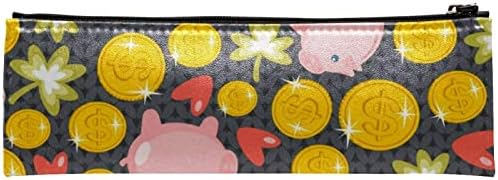 Caixa de lápis Guerotkr, bolsa de lápis, bolsa de lápis, estética da bolsa de lápis, padrão de moedas de ouro de porco rosa sem costura, padrão