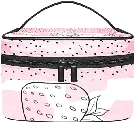 Saco de maquiagem pequena, organizador cosmético da bolsa com zíper para mulheres e meninas, morango de vaca preta rosa
