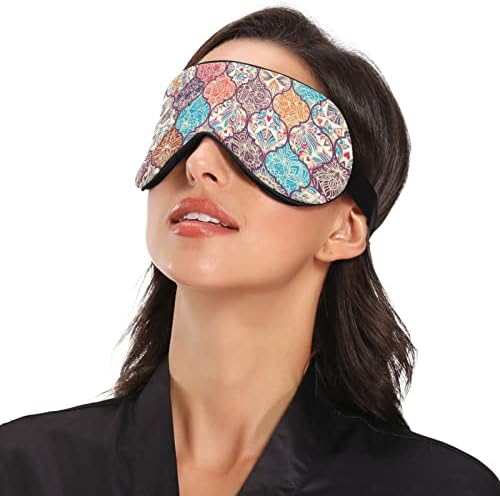 Padrão marroquino boêmio Máscara de olhos adormecidos respiráveis, capa de sono para os olhos para descanso de verão, com contornos elásticos para mulheres e homens viagens