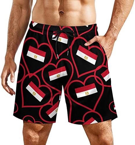 Eu amo o Egito Red Heart Mens Swim Swals com revestimento de compressão 2 em 1 shorts de praia seca rápida com bolsos