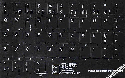 Rótulo tradicional não transparente português on-line para teclado de computador com fundo preto