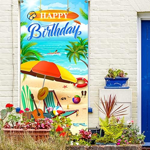 Decoração de banner de porta de aniversário da praia - Grande capa da porta de fundo da praia Decoração de festa de verão,