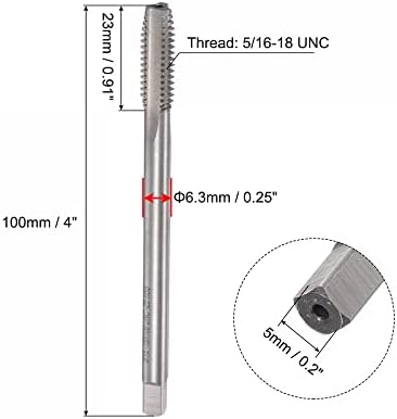 Uxcell Thread Milling Taps, 5/16-18 UNC de alta velocidade aço 3 flautas retas parafuso de rosca de rosca, 4 de comprimento