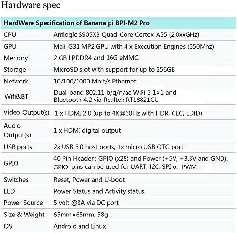 BANANA PI BPI-M2 PRO AMLOGIC S905X3 Computador de placa única para IoT Smart Home Control Gatewa e NAS Server