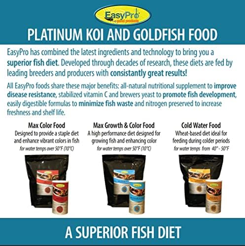 EasyPro PG33 Platinum Koi & Goldfish Food - Max. Crescimento e cor/alto desempenho dieta projetada para cultivar peixes/fortificados