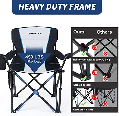 Cadeira de camping homarkable cadeira dobrável de tamanho grande com cadeira de braço colapsível com quadro de aço