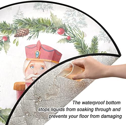 Cupada aquarela de noz -russa de nozes Tapetes de árvore de natal saia à prova d'água, árvore de natal árvore de bandeja de bandeja Pad para decoração de festas de férias 28.3in