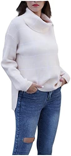Camisolas de fenda lateral femininas Turtleneck suéte de gola alta de lã de alta bainha com manga longa de manga longa suéter de malha