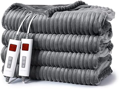 Clante elétrica de caromio Controle de tamanho duplo - flanela com nervura macia com um cobertor aquecido com 6 níveis
