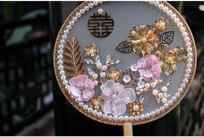 Ycfbh chinês knot flores rosa ventiladores de noiva Folicha de cristal de cristal de cristal de ouro antigo fã de mão