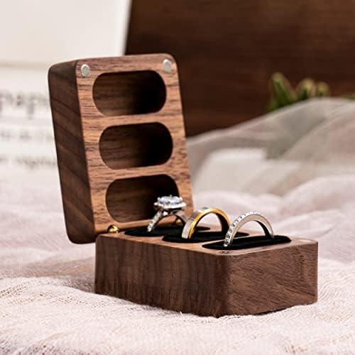 KEMEILA Caixa de anel de anel de madeira quadrada personalizada Caixa de anel proposta para 3 anéis Caixa de portador de anel para a cerimônia de engajamento da proposta de casamento