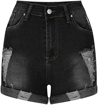 Oplxuo jeans shorts para mulheres com cintura média elástica desgastada jeans shorts jeans casuais de verão com bolsos