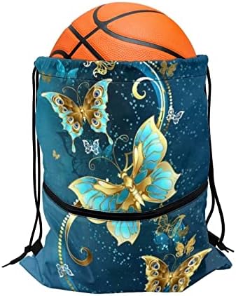 Coeqine Butterfly Print Backpack de cordão com zíper frontal bolsa de bolso de bolso sackpack saco de cinch para academia esporte