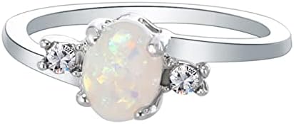 Oval criado opala branca e redondo cúbico zirconia anel de prata simulado gemstone promessa anel de fogo no casamento