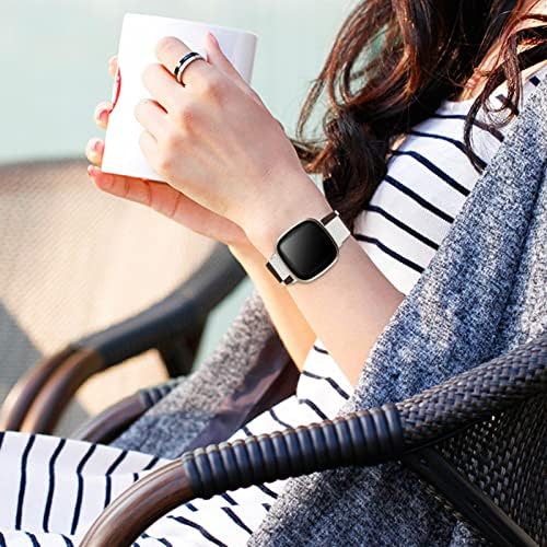 Banda de couro veaqee compatível com Fitbit Versa 3/Fitbit Sense for Mulher Men, pulseiras de couro de listras xadrezas