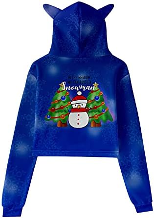 Feliz Natal Mulheres Moletom Capuz de Capuz Decote Rouno Blusa Atlética Impressão de Natal Capuz Casual Capuz Sweater