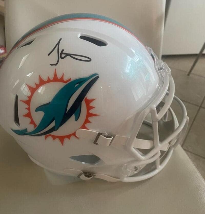 Tyreek Hill Dolphins assinou o capacete de velocidade máxima de tamanho total Beckkett autenticado