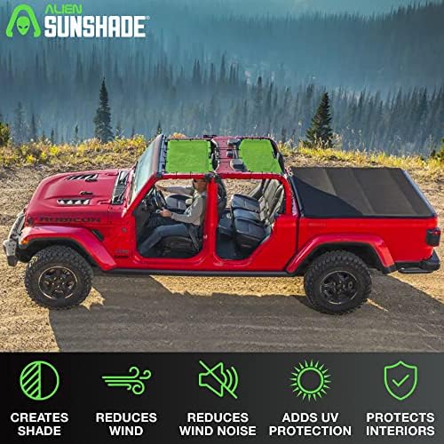 Alien Sunshade Jeep Gladiator Sun Shade - Front e traseira Malha de sol para Jeep Gladiator 4 Door, reduz o vento e o ruído