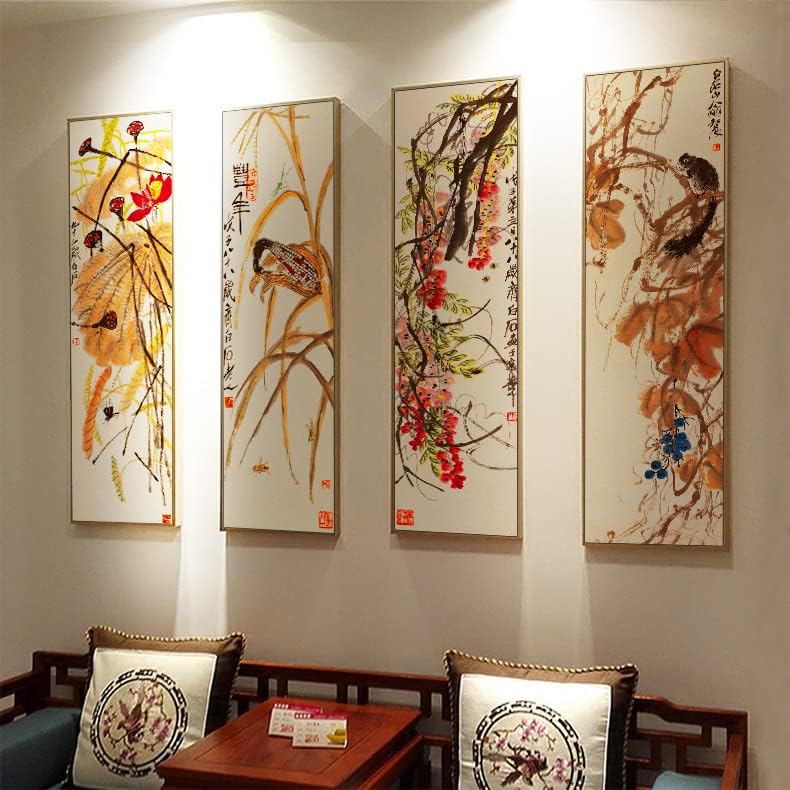 Pintura quádrupla de pendura de estilo chinês qi Baishi pintura chinesa pintura zen pintura de sala de estar sofá de fundo de