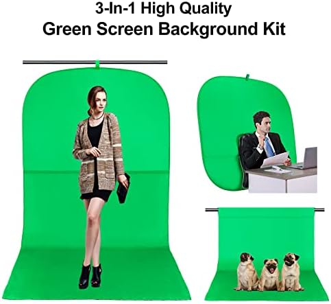 Fundo portátil de tela verde portátil em forma de T, kit de tela verde com suporte, tela verde de 3 em 1 cadeira para streaming,