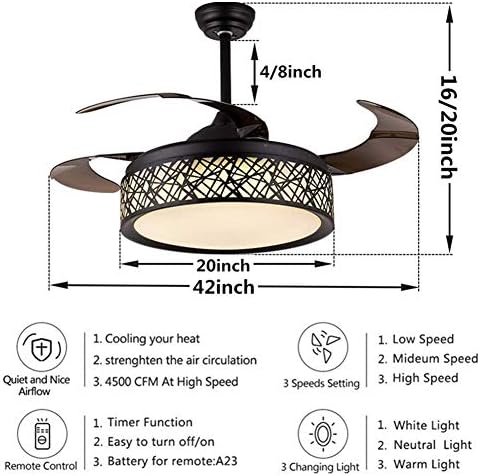 Fandiano 42 em ventilador moderno de teto com luzes Lustres de controle remoto Lustres de lustre