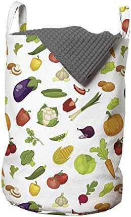 Bolsa de lavanderia de frutas e legumes de Ambesonne, padrão de produtos alimentares orgânicos espalhados em um fundo simples,