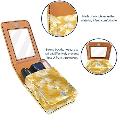Oryuekan maquiagem batom titular mini bolsa de viagem bolsa cosmética, organizador com espelho para uma festa de casamento de dama de honra externa, camuflagem abstrata branca amarela moderna
