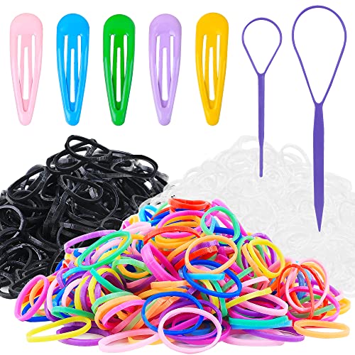 Bandas de cabelo elásticas, kit de trança de cabelo com faixas de cabelo de várias cores de 900pcs, caudas de 2pcs e clipes