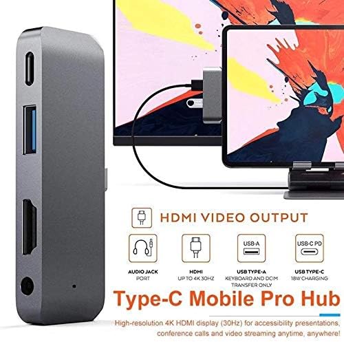 Adaptador de hub móvel do Mobile Pro Cysp USB Tipo C com carregamento USB-C PD USB 3.0 e 3,5 mm Hub de tablet de fone de ouvido