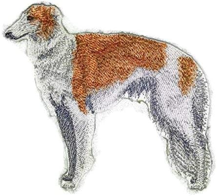 Retratos incríveis de cães personalizados [Borzoi] Bordado de ferro On/Sew Patch [4,5 x 4,5] [Feito nos EUA]