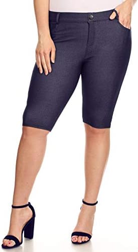 Iconoflash feminino de algodão 5 bolso Bermuda shorts sem muffin tampa puxar na altura dos joelhos
