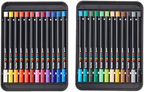 Crayons de Posca Conjunto de arte de 24 pastéis, materiais de arte | Crayons para adultos e crianças com idades entre 2 e 4 anos ou mais, giz de cera e giz de cera adultos, lápis de cor para colorir a granel, caixa de giz de cera | Experimente marcadores de lavable POSCA