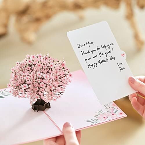LOVEPOP Happy Day das Mães Cherry Blossom Pop-up, 5 x 7 ”, presente para mamãe, cartão de flor 3D para mãe ou filha, cartão único