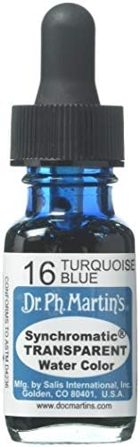 Dr. Ph. Martin Garrafa de aquarela da cor da água sincromática do Martin, 0,5 oz, azul turquesa, 1 garrafa