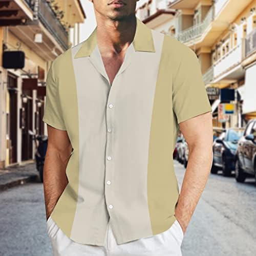 Camisa de boliche vintage masculino de manga curta Button Casual Down Ripe Block Color Block Guayabera Camisas de praia