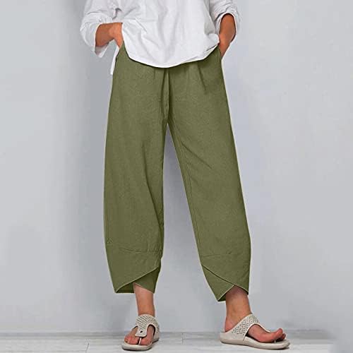 Calça de linho de algodão feminina cintura elástica de verão calças de praia de perna larga e relaxadas Fit Casual Casual Sortlants