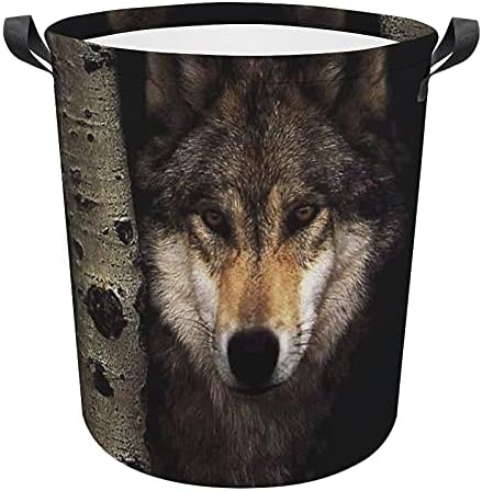 Cesta de lavanderia de Foduoduo Cool Lobo cinza cesto de roupa personalizada com alças cesto dobrável Saco de armazenamento de roupas
