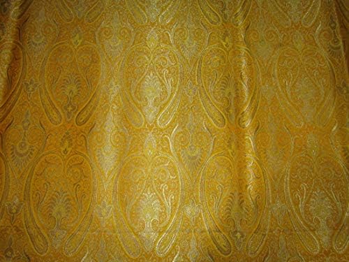 Silk Brocade Fabric Paisleys Mango Amarelo x Cor de ouro metálico 44 Bro712 [3] pelo quintal
