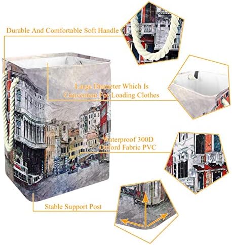 Mapolo Laundry Tester Paiting City Cesto de lavanderia dobrável Cesta de armazenamento com alças suportes destacáveis ​​bem segurando