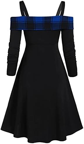 IQKA Women Plus Size Size Longa Longa Pleda Plaid Print Button Down Down Vintage V Dress Long Dress Elegante A-Line Dress With Belt
