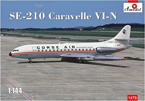 Um modelo AM1479 1/144 SUD AVIAÇÃO SE-210 CARAVEL 6-N JET AIRLINER CORSICA AIRLINES MODEL